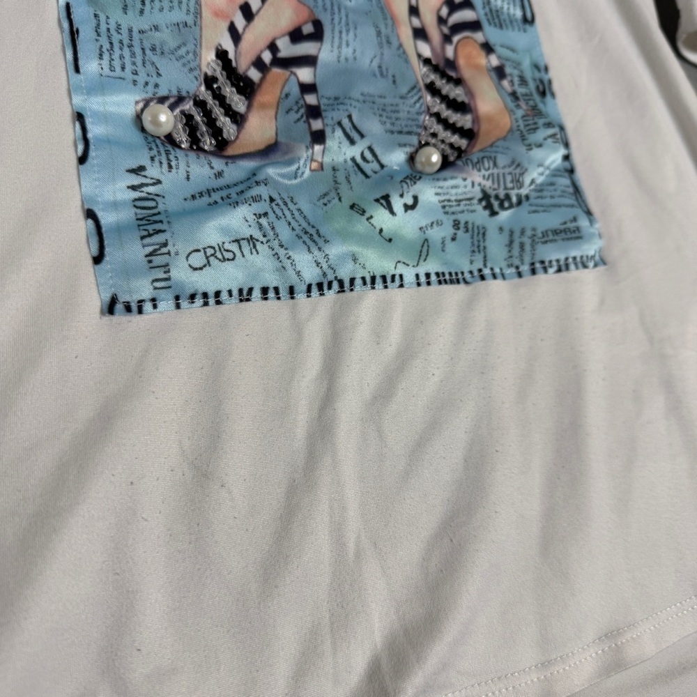 Y2K White Graphic Rhinestone Top Women’s Small TMG Made in USA Retro Clubwear - Picture 4 of 14